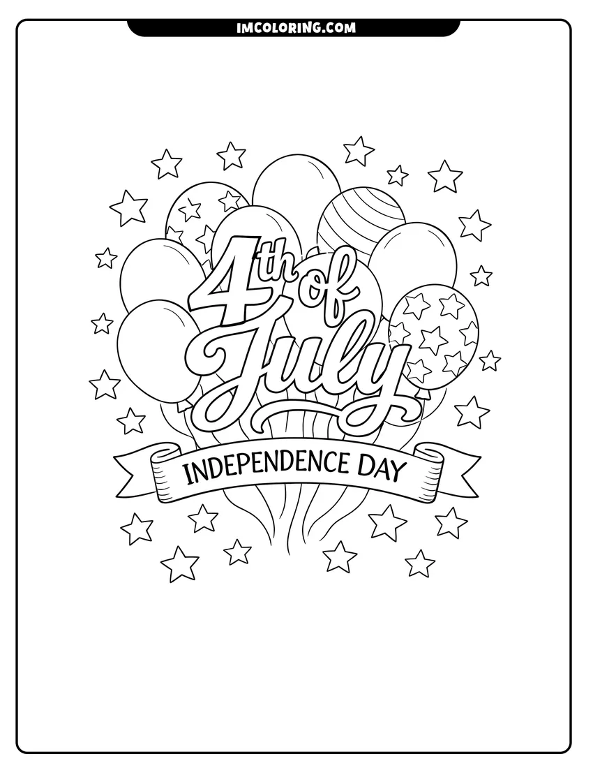 Illustration of 4th of July script with party balloons ready for painting