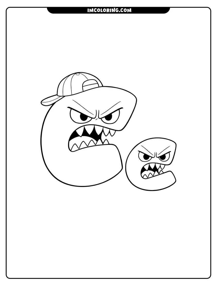 Illustration of Alphabet Lore letter C with angry expressions ready for painting