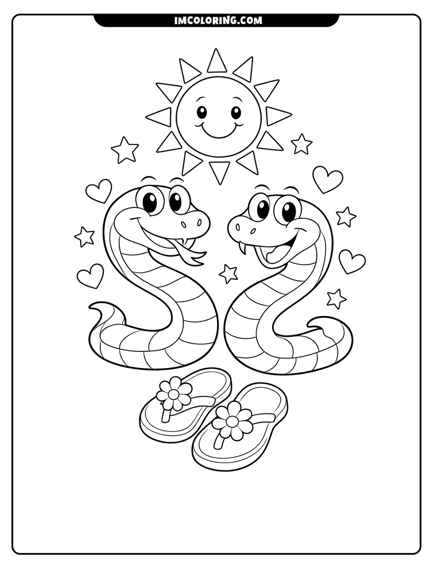 Detailed Alphabet Lore letter S snake with sun and sandals design for coloring