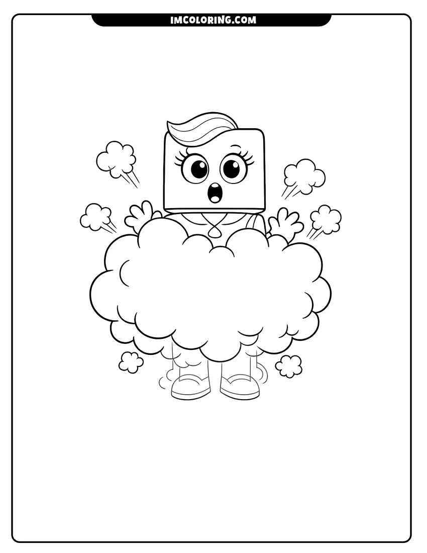 Kids activity sheet showing Alphablock I appearing or disappearing in smoke