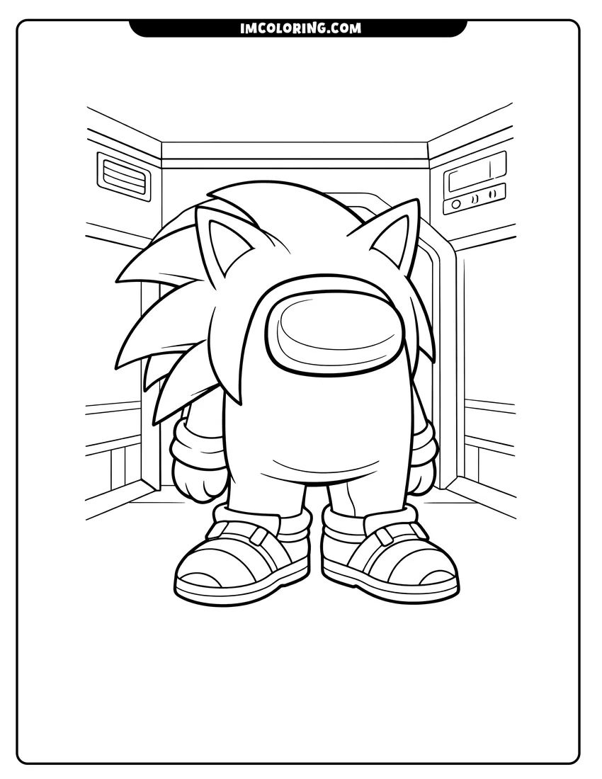 Printable Among Us crewmate with Sonic the Hedgehog quills coloring activity