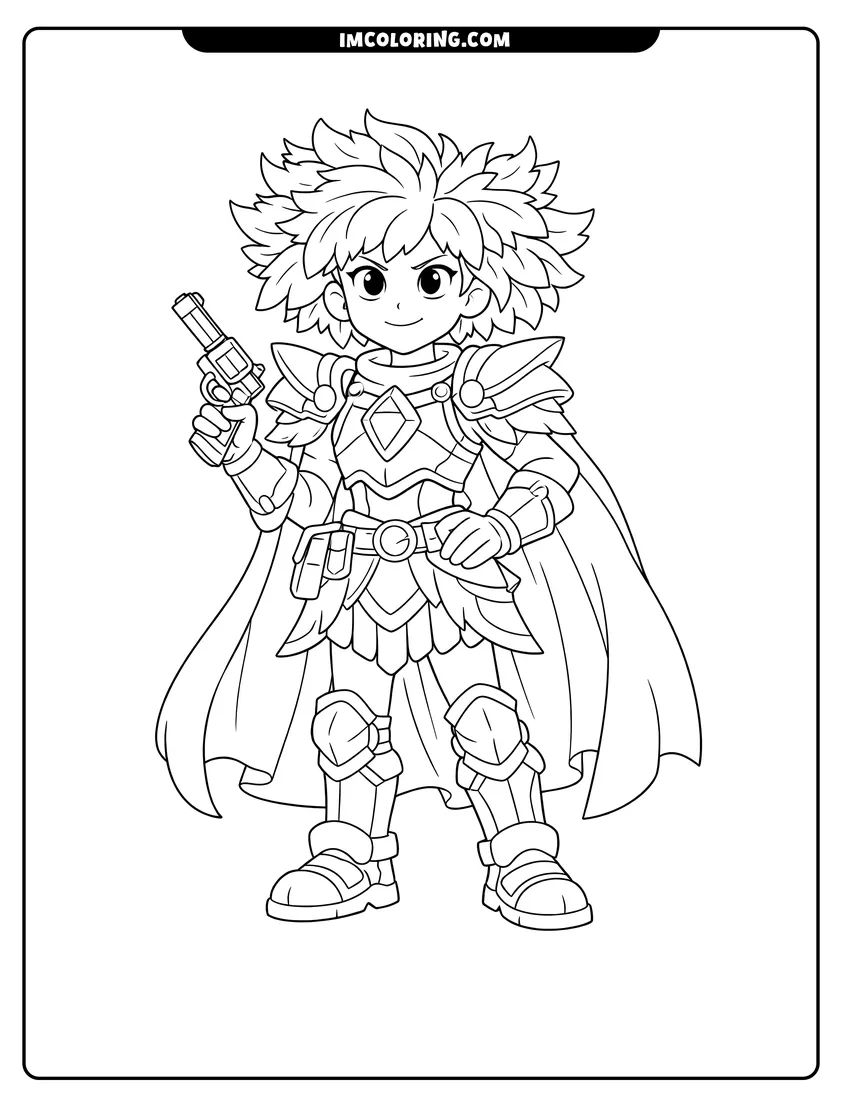 Outline of Calamity Anne Boonchuy in full armor on a white background