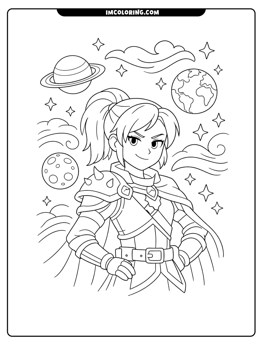 Detailed Sasha Waybright with ponytail and stars design for coloring