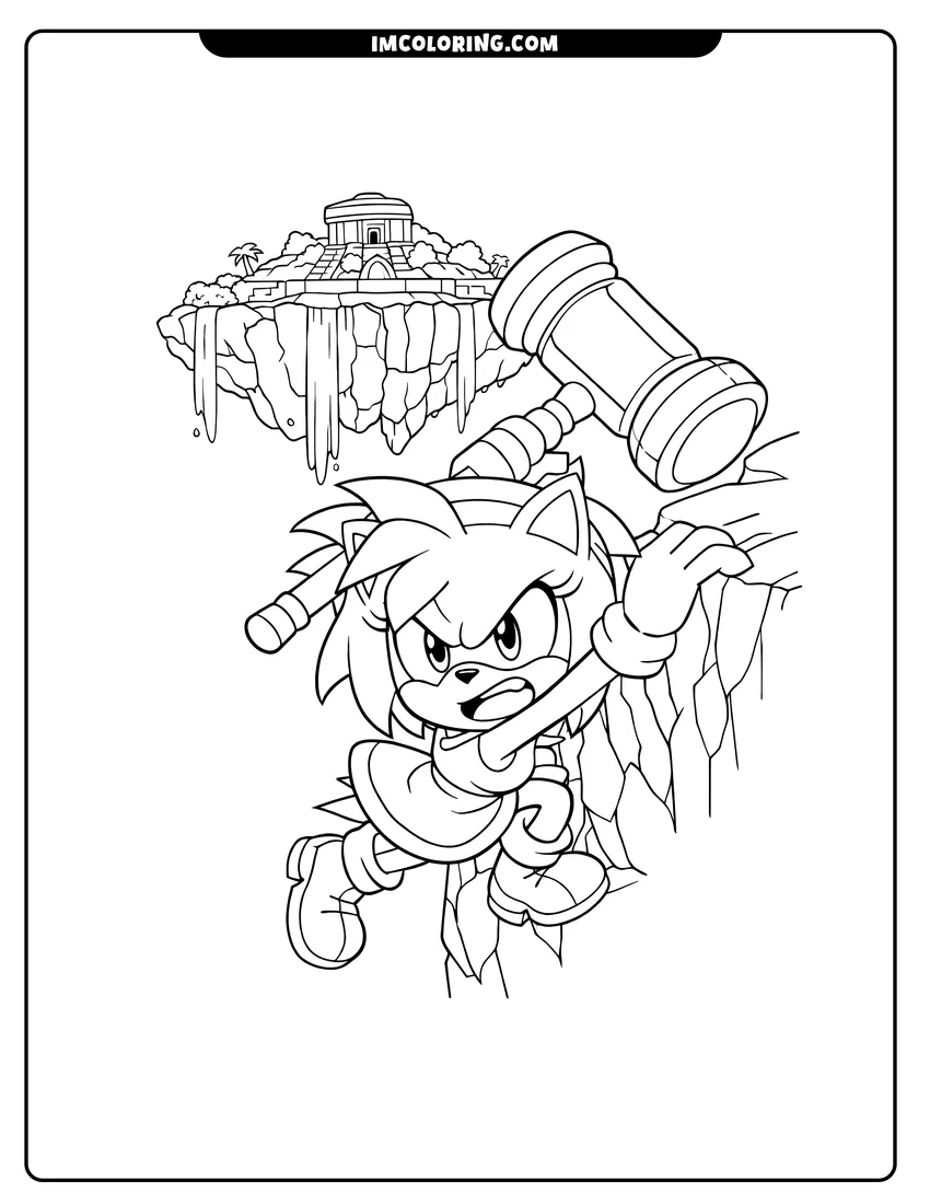 Simple sketch of Amy Rose on an Angel Island cliff for children