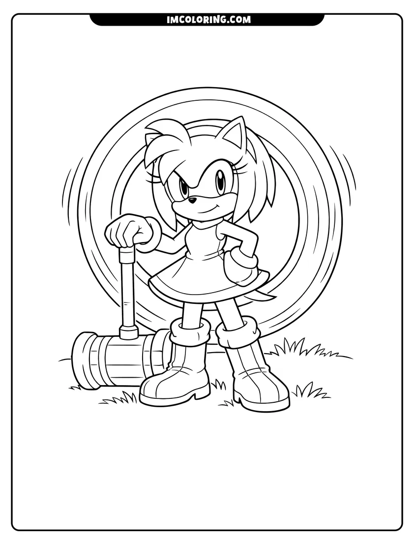 Printable coloring page featuring Amy Rose and a giant ring