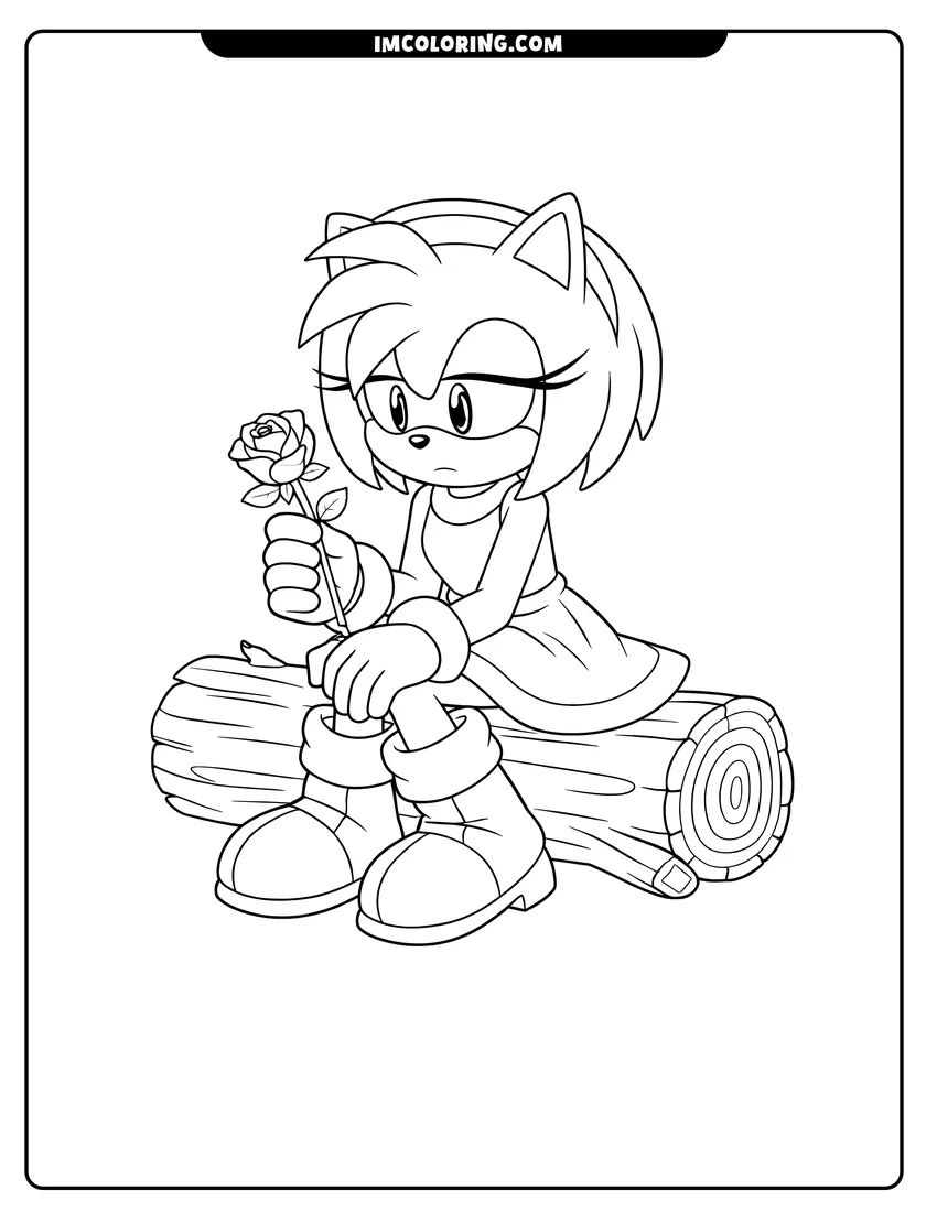 Printable Amy Rose holding a single rose coloring activity