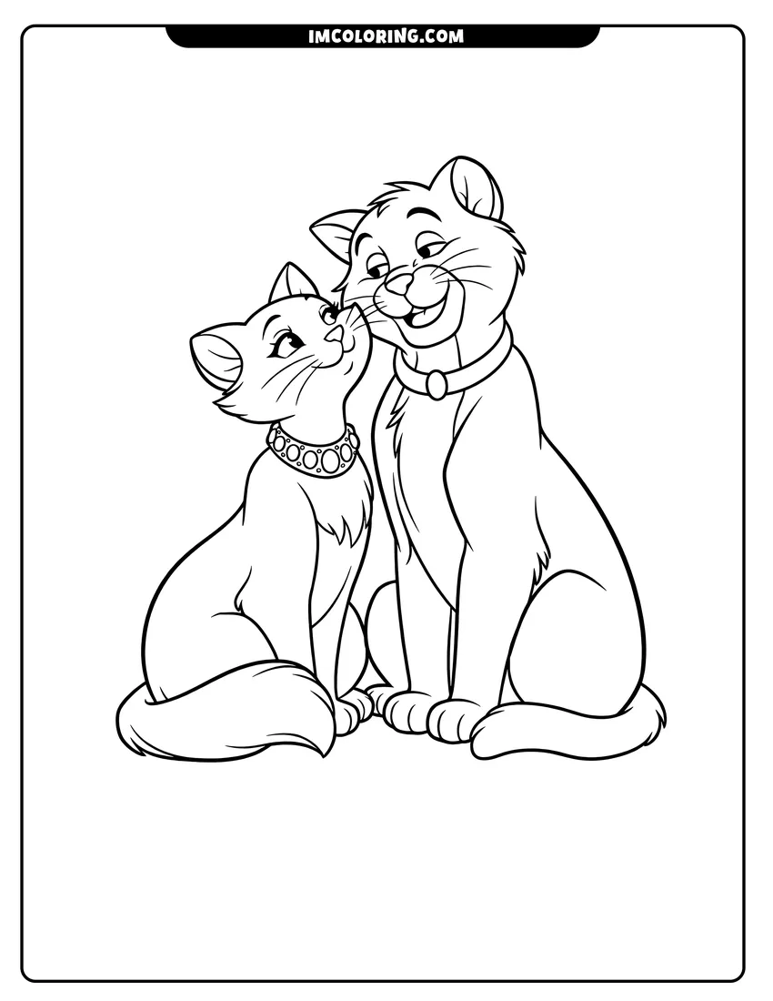 Cute Duchess and Thomas O'Malley sitting closely together outline for coloring