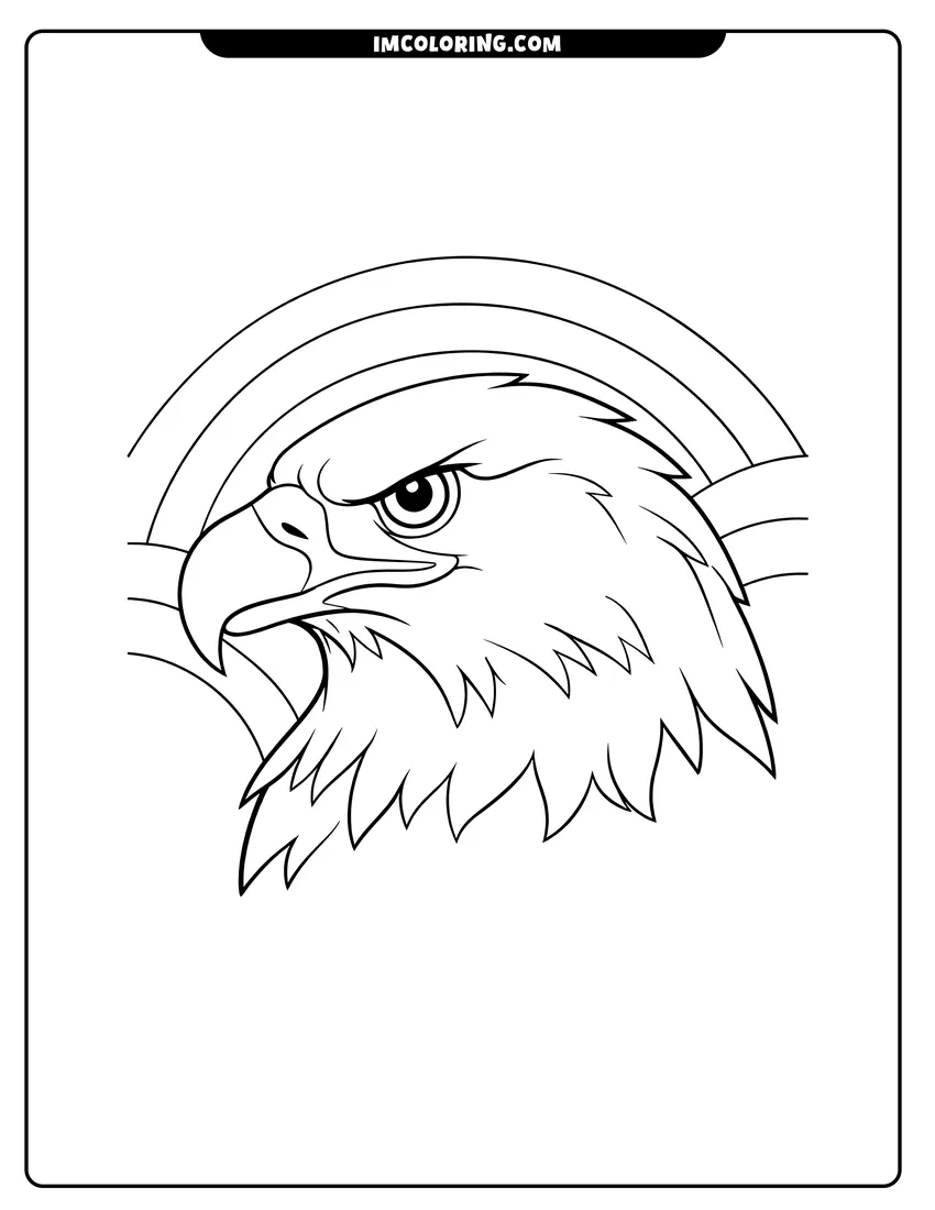 Illustration of Bald eagle head profile with curved line background ready for painting