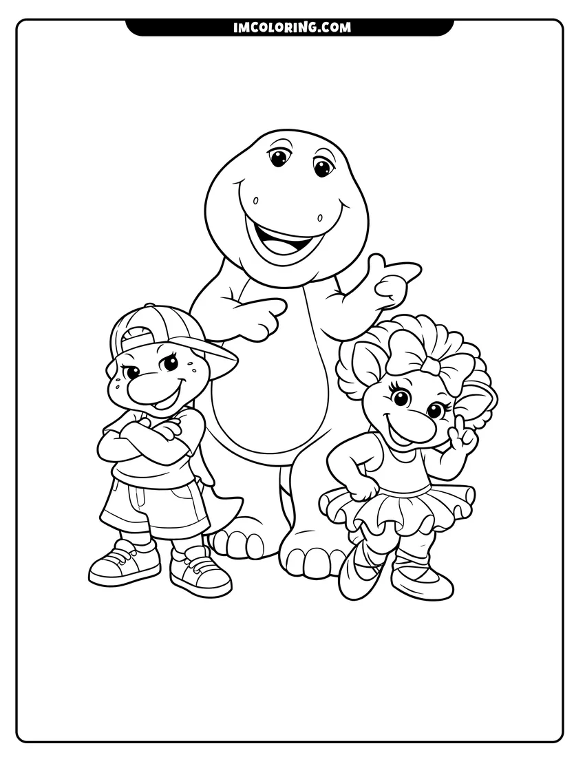 Illustration of Barney, BJ, and Baby Bop posing together ready for painting