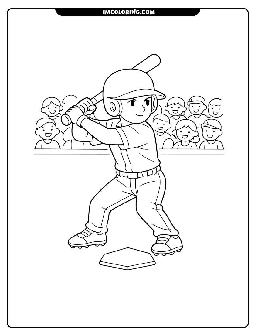 Illustration of Baseball player in batting stance at home plate ready for painting
