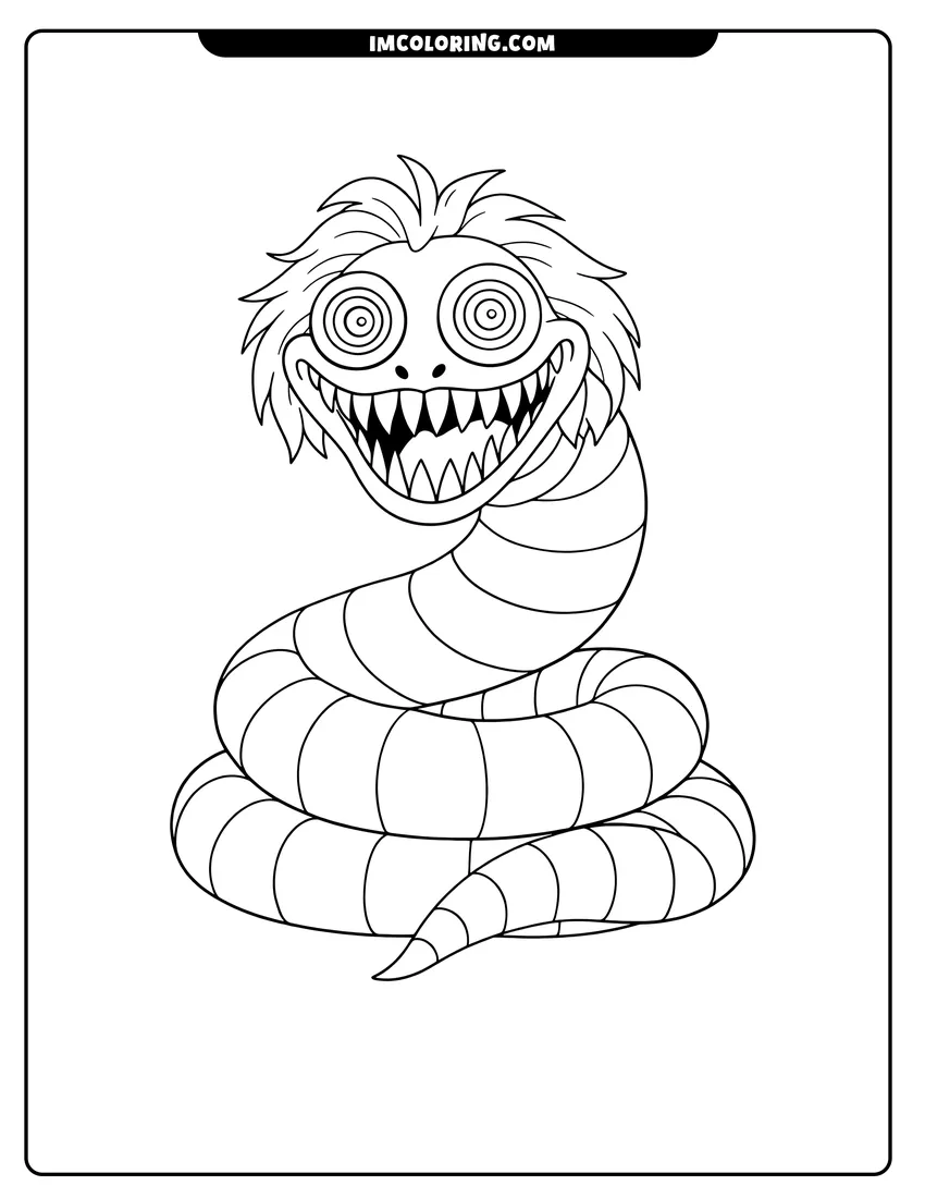 Detailed Beetlejuice as a snake with a toothy grin design for coloring