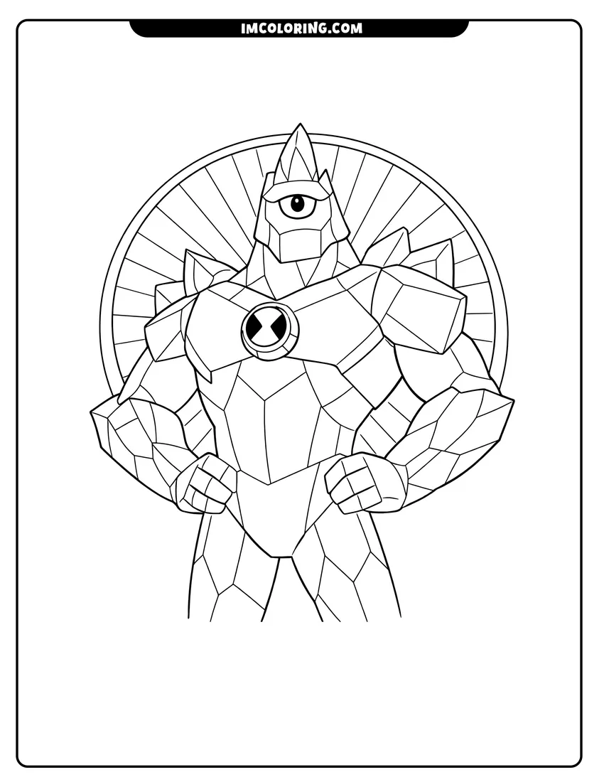 Simple sketch of Diamondhead standing with hands on hips for children