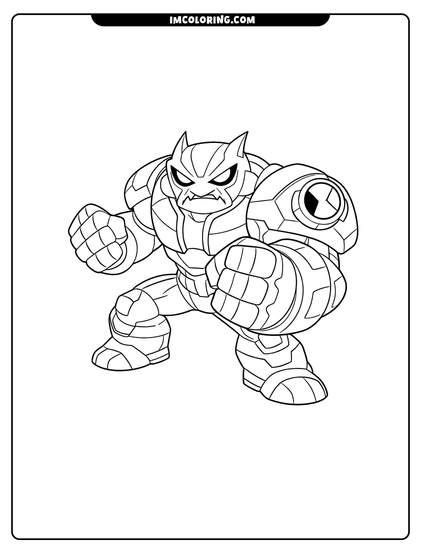 Scene showing Slapback in bulky segmented armor to color