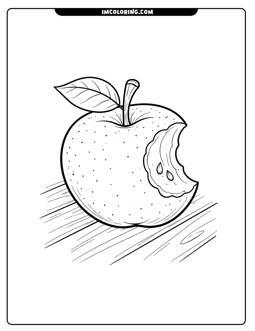 Simple sketch of Bitten Apple on wood surface for children