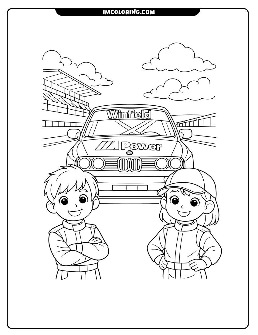 Easy-to-color Bmw E30 M3 race car with Winfield decals illustration