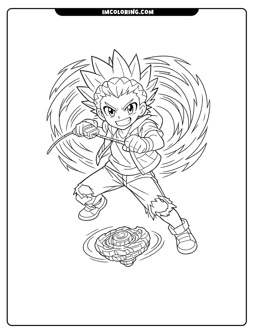 Illustration of Aiger Akabane in a battle stance with energy vortex ready for painting