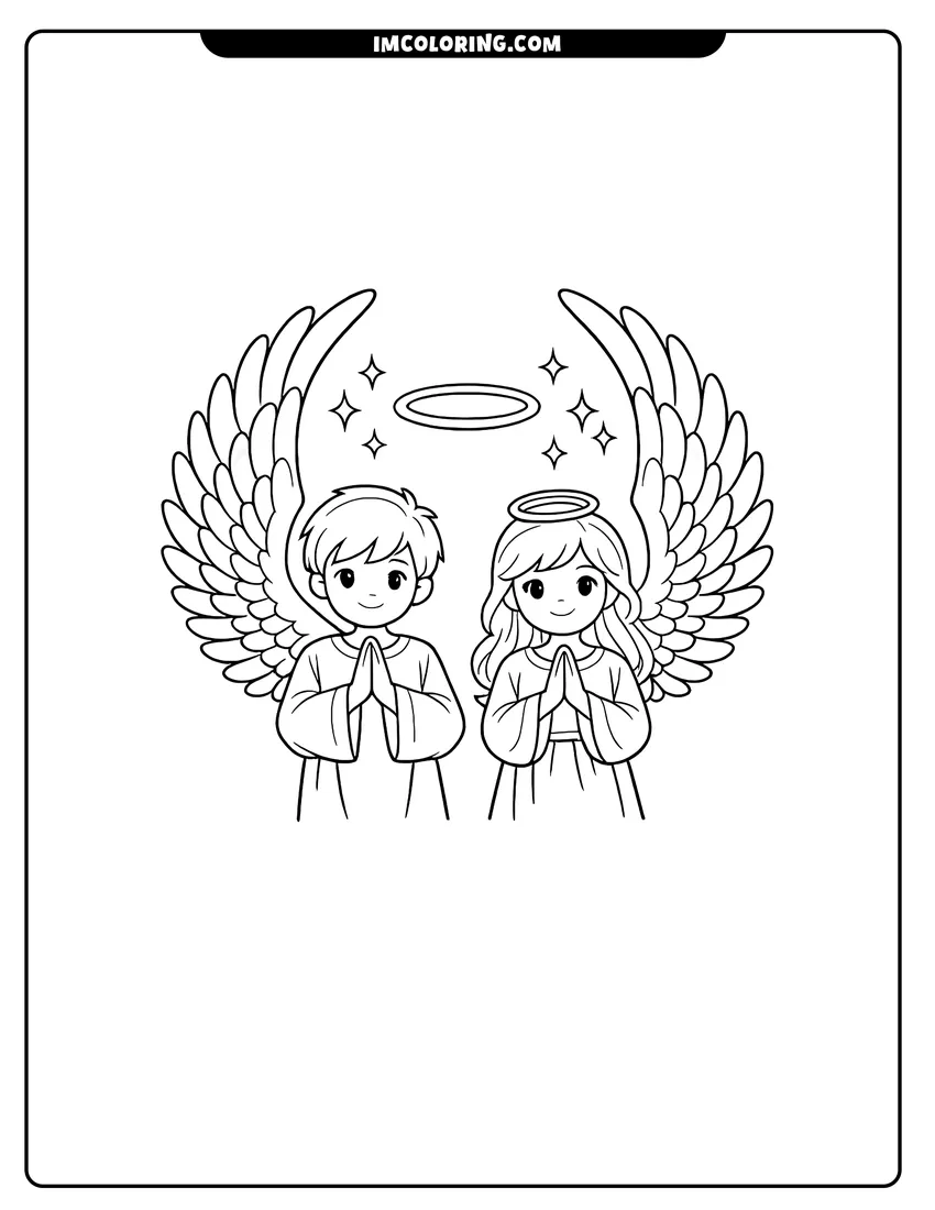 Kawaii style Simple outline of angel wings and a floating halo coloring picture
