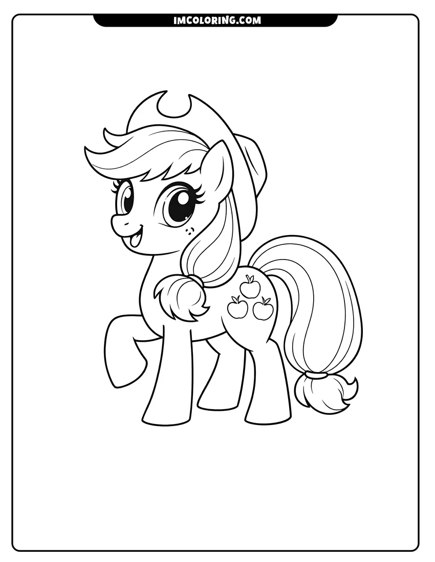 Printable Classic Applejack wearing her signature cowboy hat coloring activity