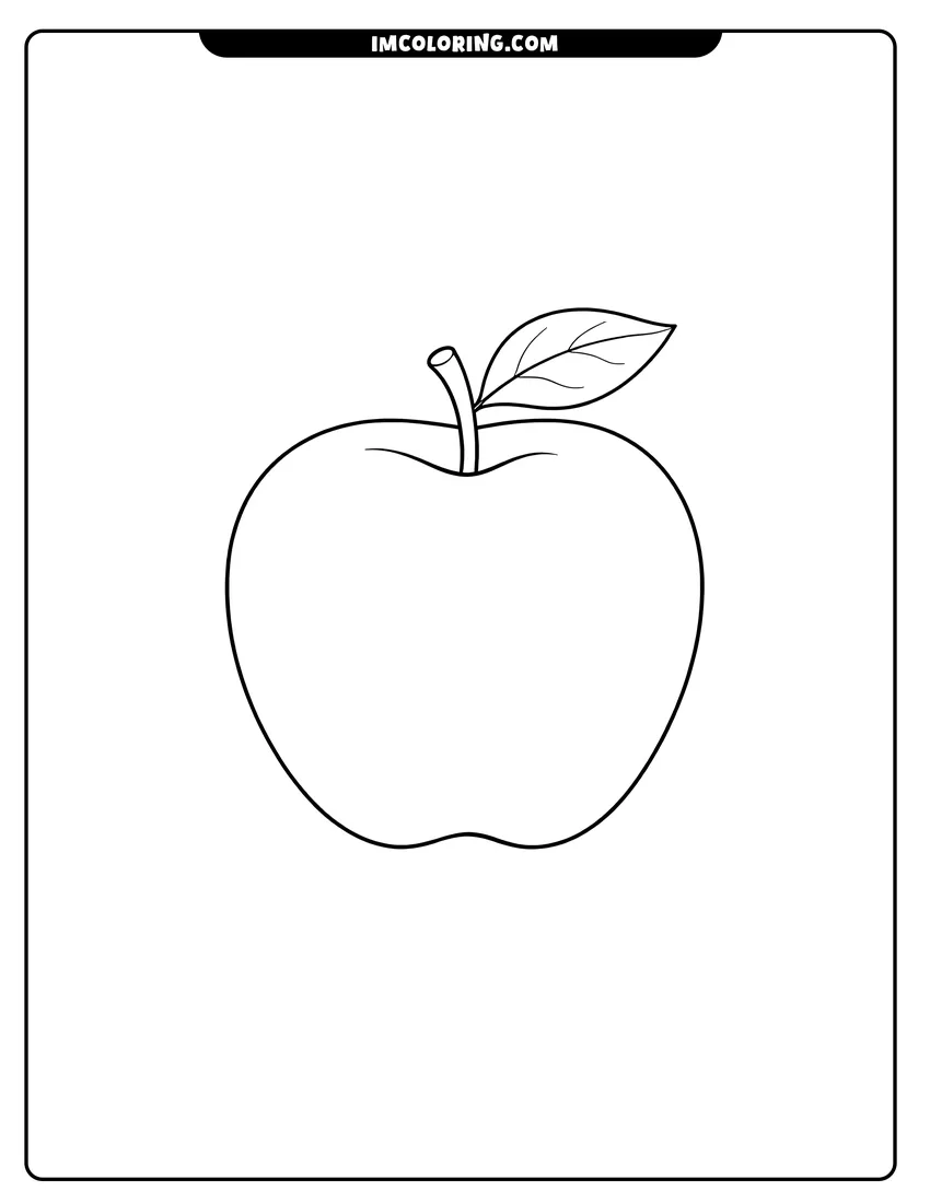 Scene showing Simple Apple outline with leaf to color