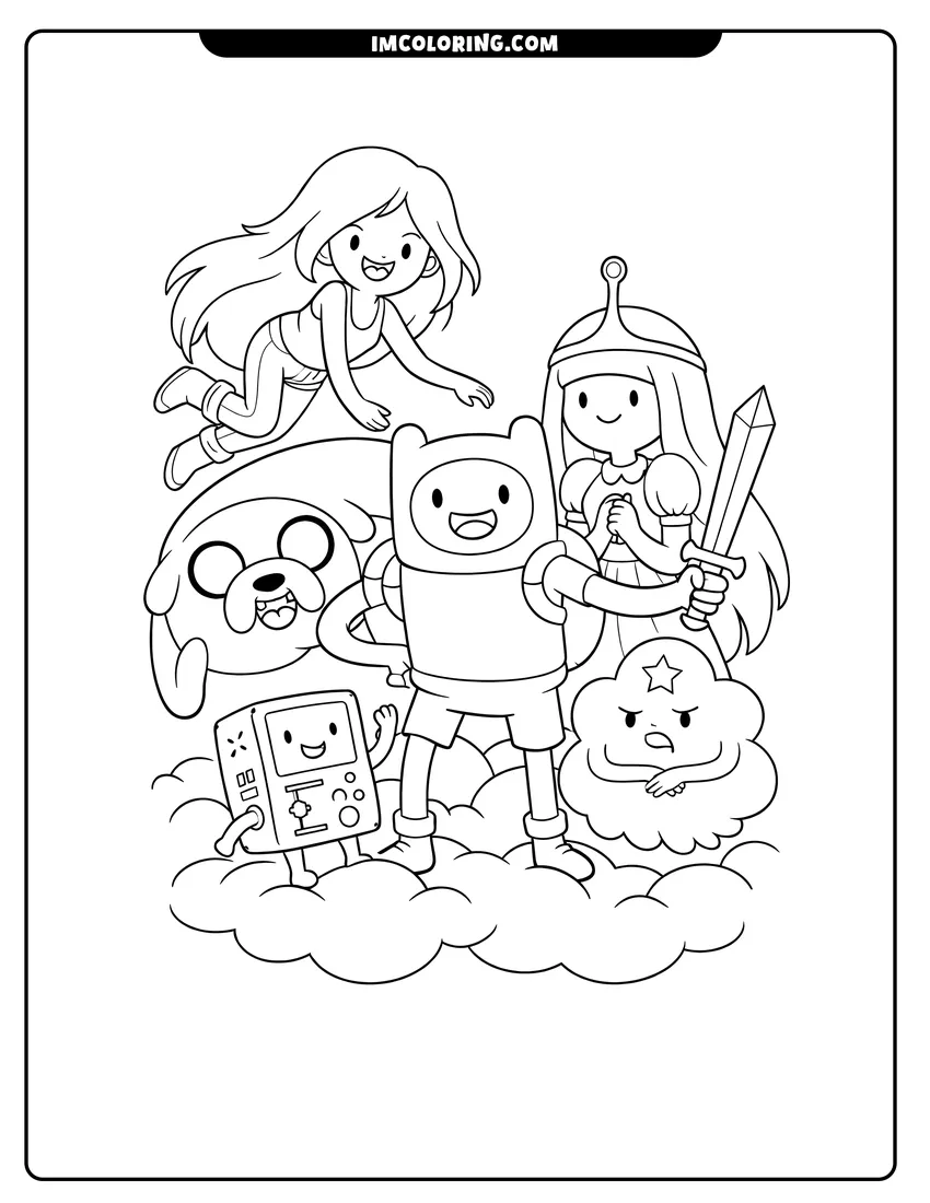 Finn Jake and friends group poster drawing meant for coloring