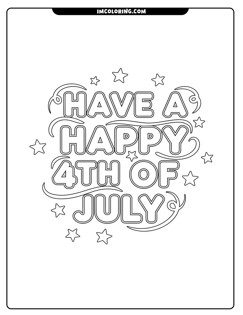 Vector style outline of Text reading Have A Happy 4th Of July with stars