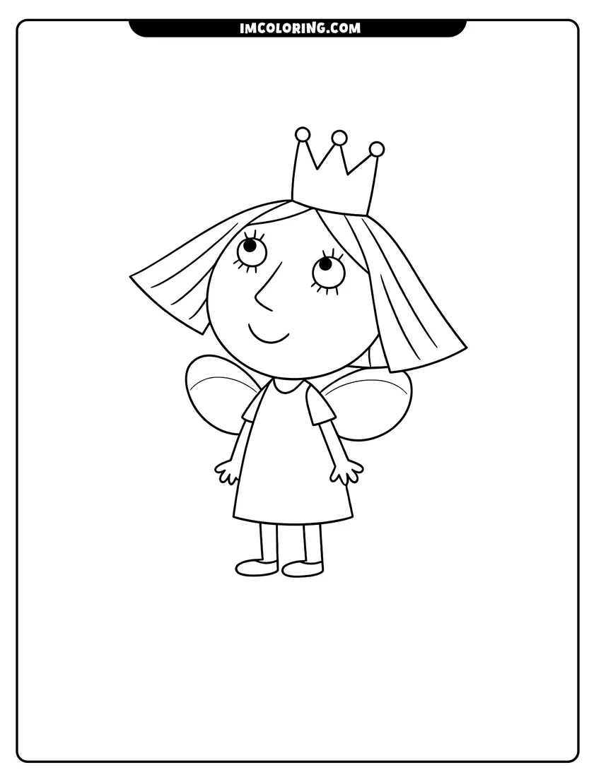 Printable coloring page featuring Princess Holly Thistle looking up with a smile