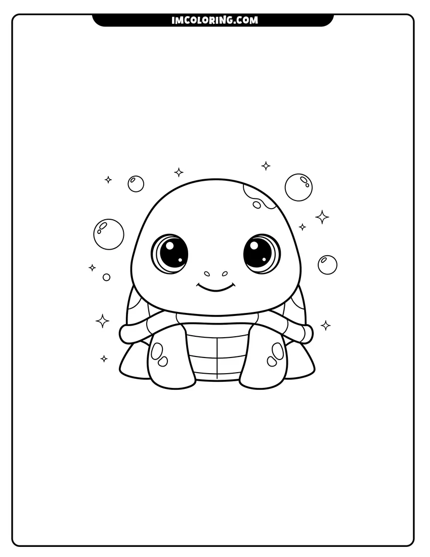 Detailed Beanie Boo turtle with bubbles and stars design for coloring