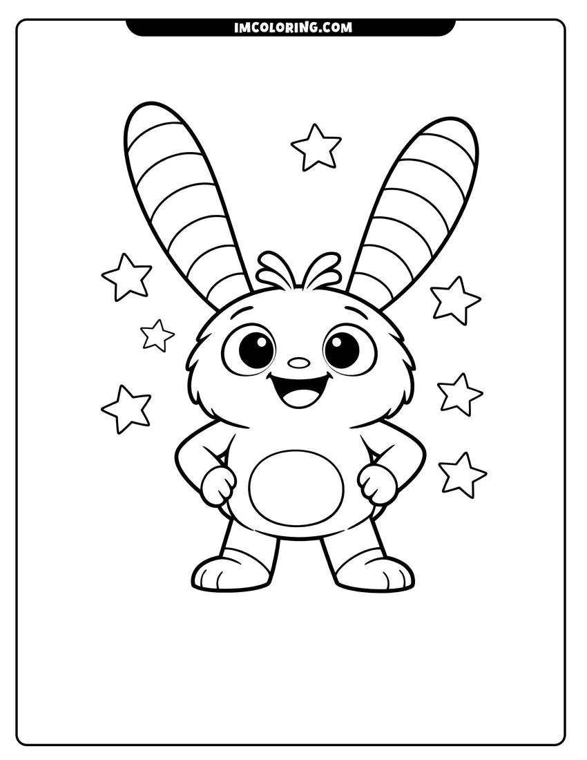 Line art depicting Bozzly standing confidently with hands on his waist