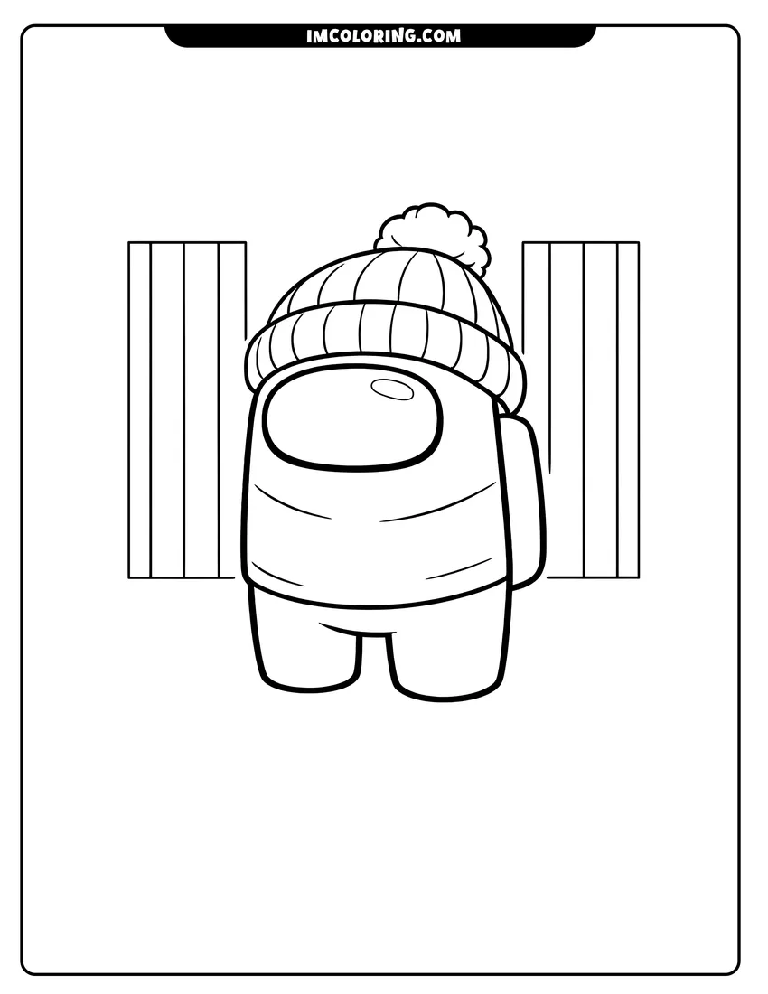 Printable outline of Among Us crewmate wearing a cozy ribbed beanie hat
