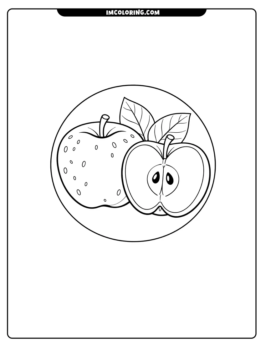 Black and white Honey Crisp Apple inside frame coloring sheet
