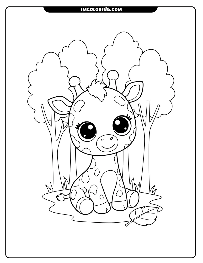 Outline of Spotted Beanie Boo giraffe sitting in the woods on a white background