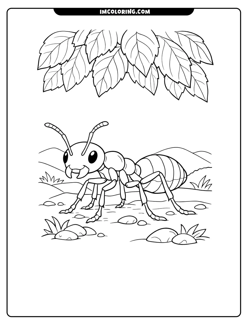 Printable outline of Realistic fire ant standing on the ground