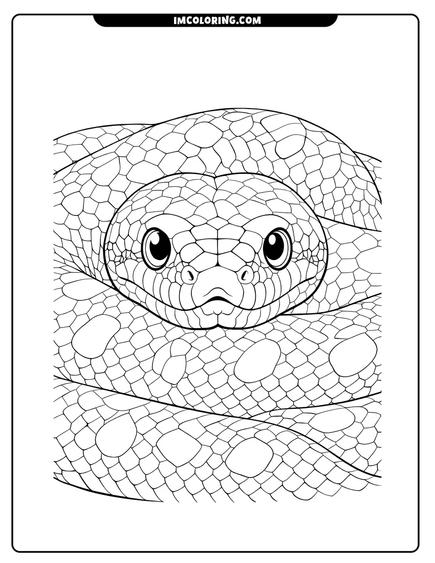 Simple sketch of Realistic Anaconda head close-up with detailed scale patterns for children