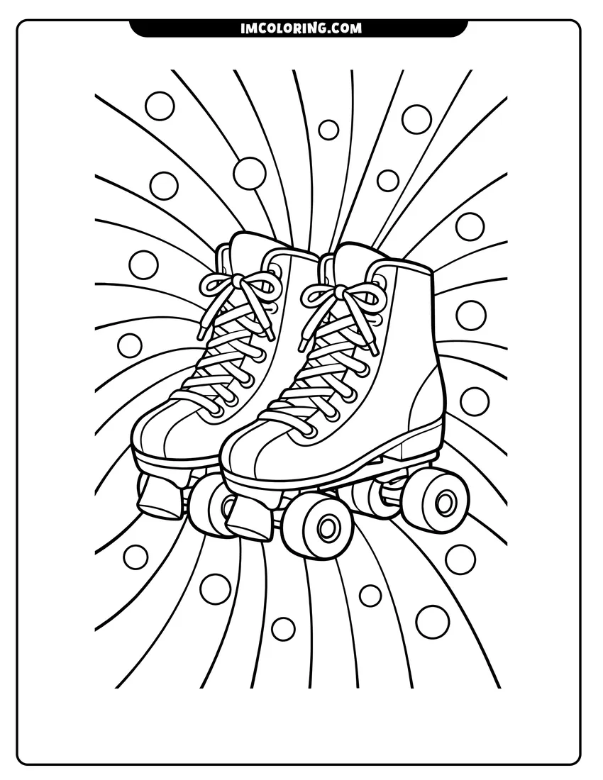 Cute Pair of 80S quad roller skates outline for coloring