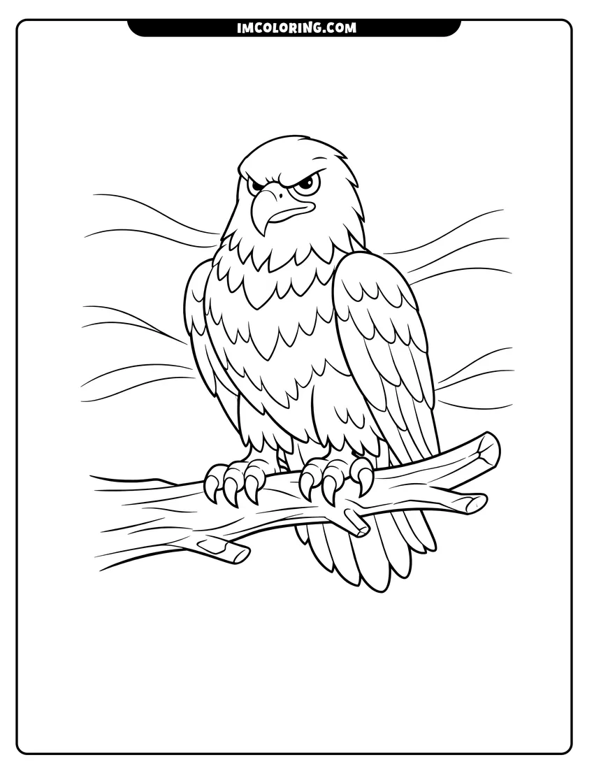 Scene showing Bald eagle on a branch with wavy background to color