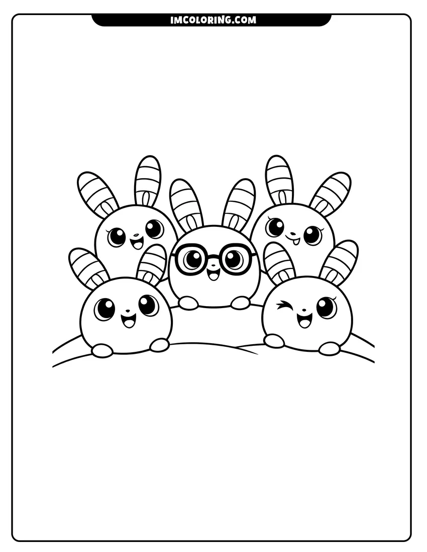 Kids activity sheet showing A group of five round Squeaky Peepers