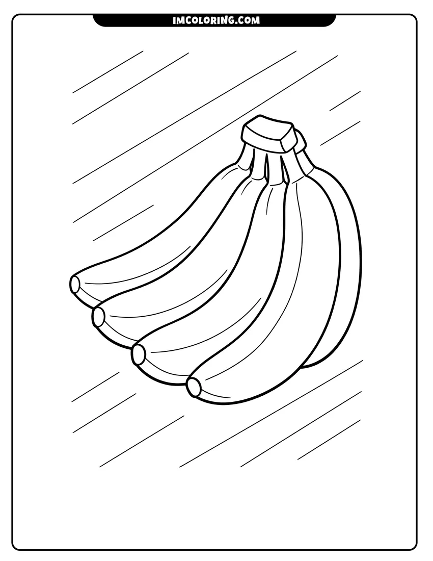 Easy-to-color Bunch of four Cavendish bananas on a diagonal background illustration