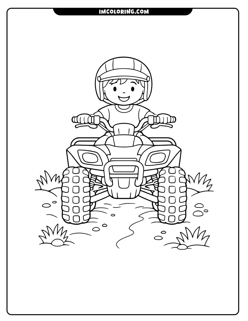 Kids activity sheet showing Front-on view of a rugged ATV