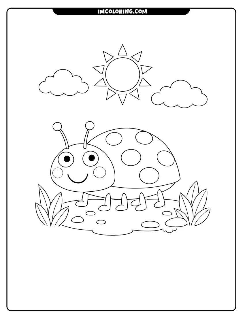 Kids activity sheet showing Gaston the ladybug standing under a bright sun