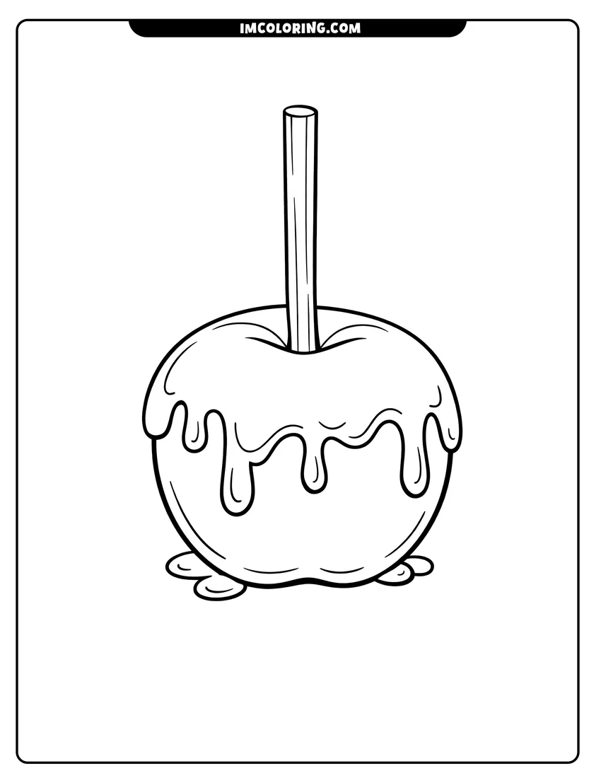 Printable coloring page featuring Caramel Apple on a stick