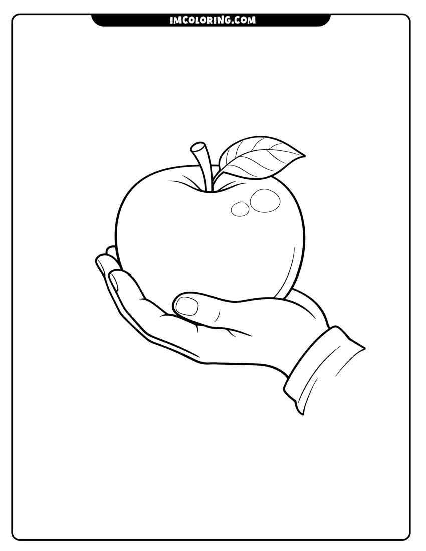 Easy-to-color Hand holding a large Apple illustration