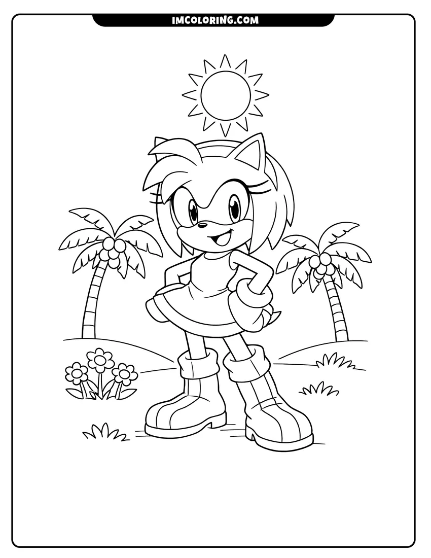 Simple line drawing of Amy Rose posing in the sun