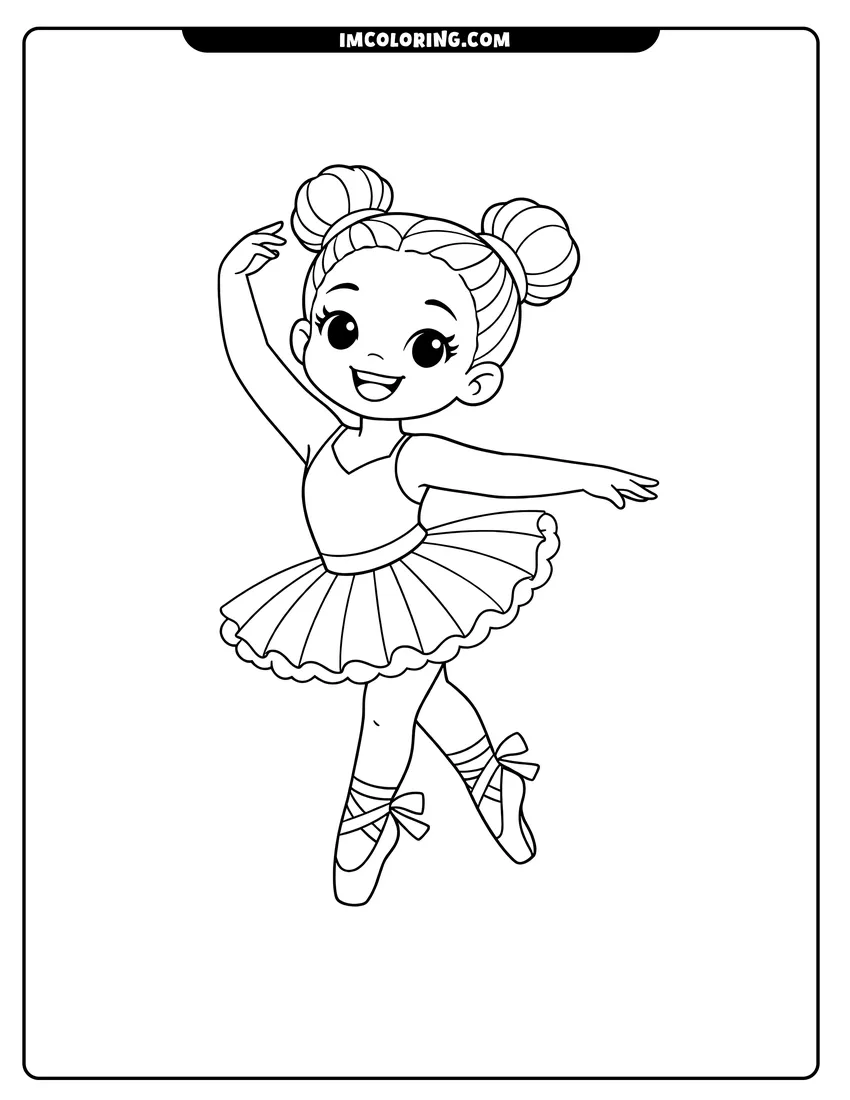 Outline of Black girl dancing ballet in a tutu on a white background