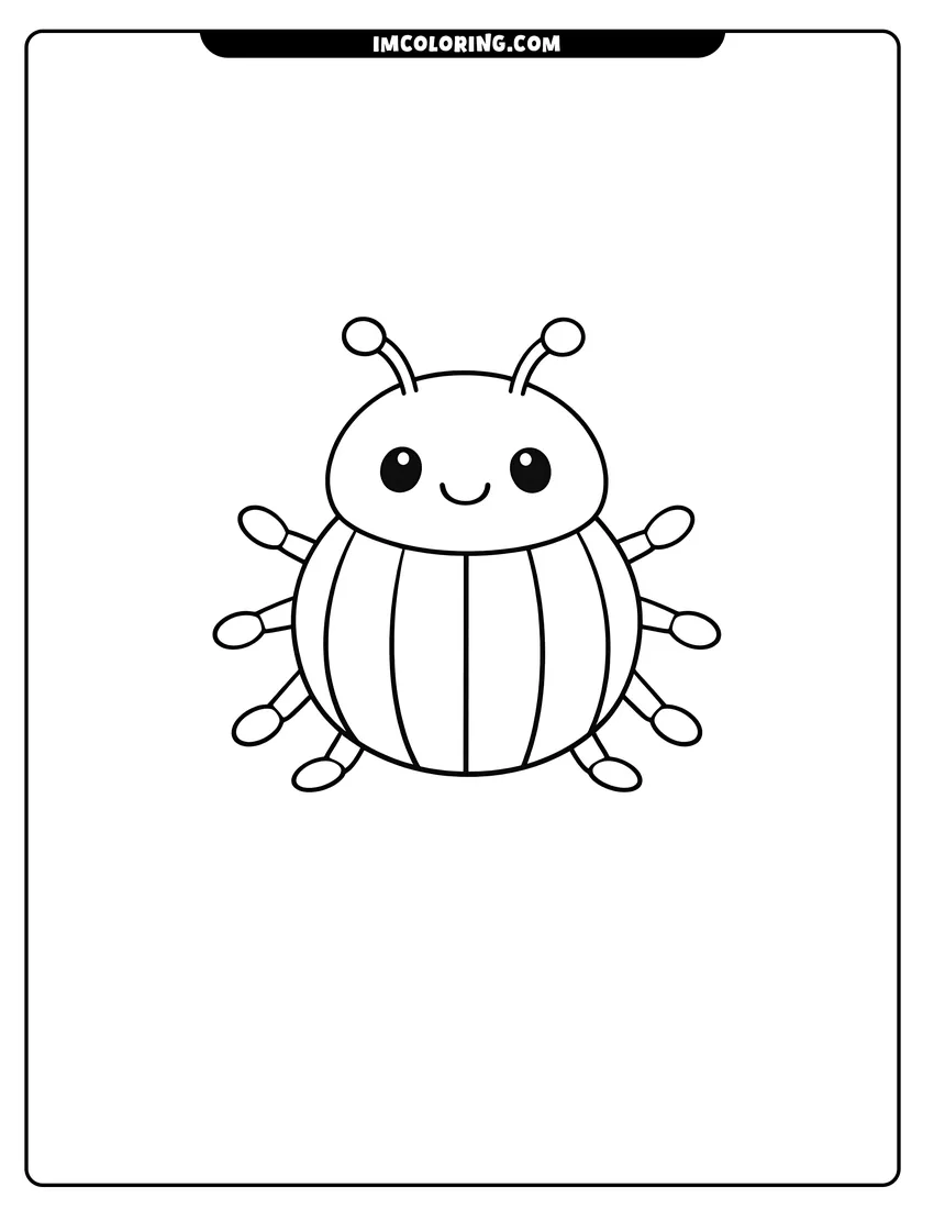 Illustration of Cartoon beetle with round body and bold vertical stripes ready for painting