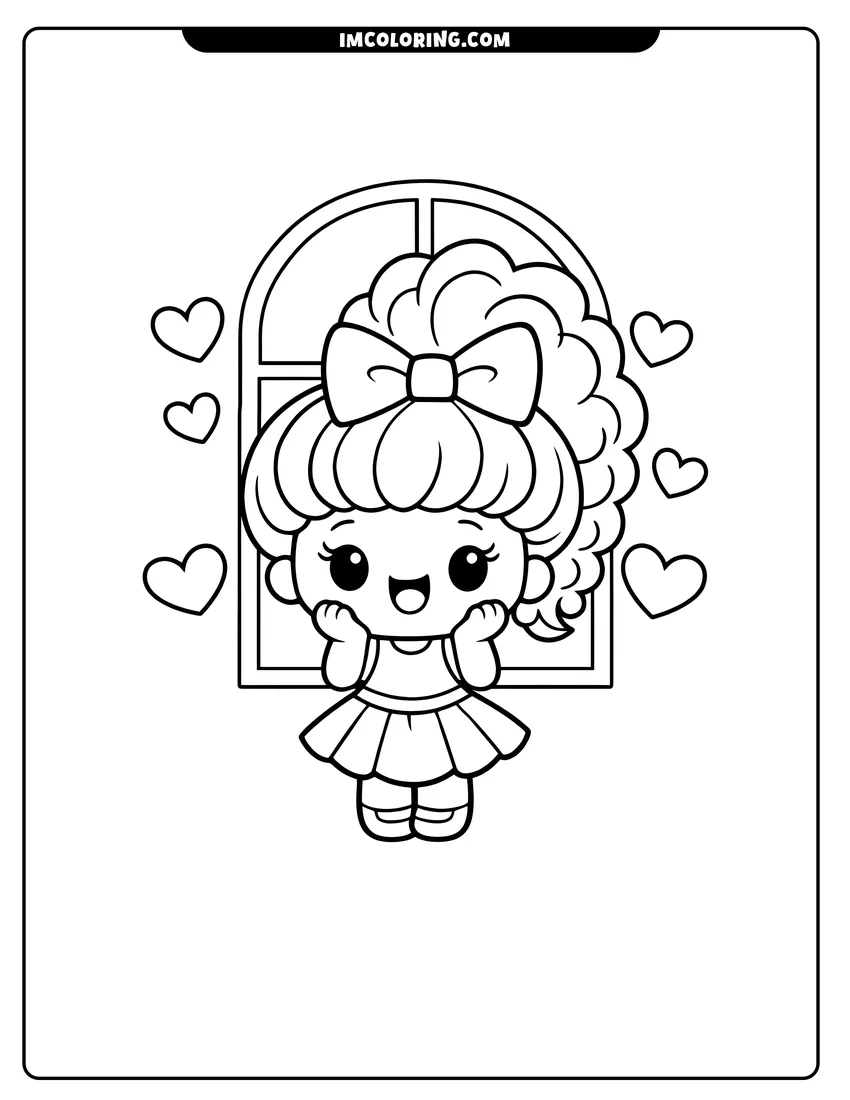 Black and white Harriet Bouffant with a large ponytail and bow coloring sheet