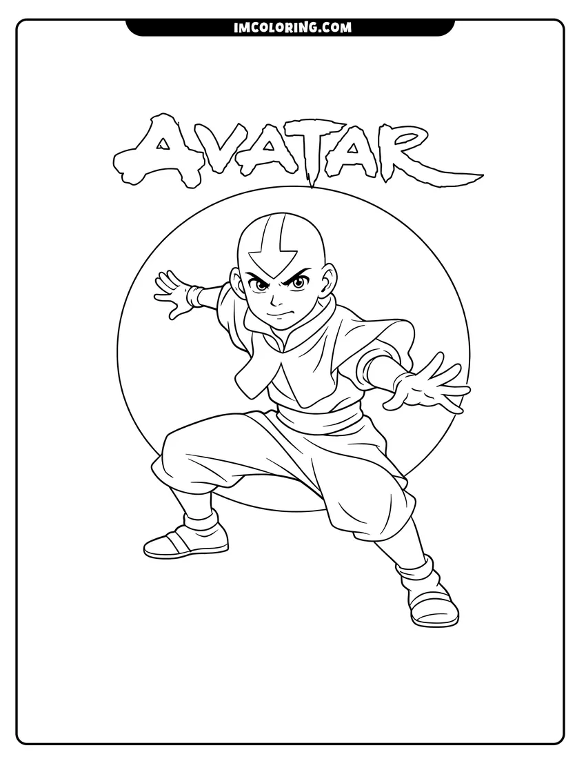 Simple sketch of Aang in a circle frame poster for children