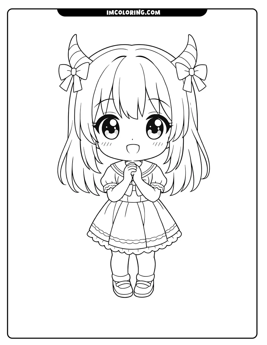 Scene showing Chibi anime girl with a hopeful expression to color