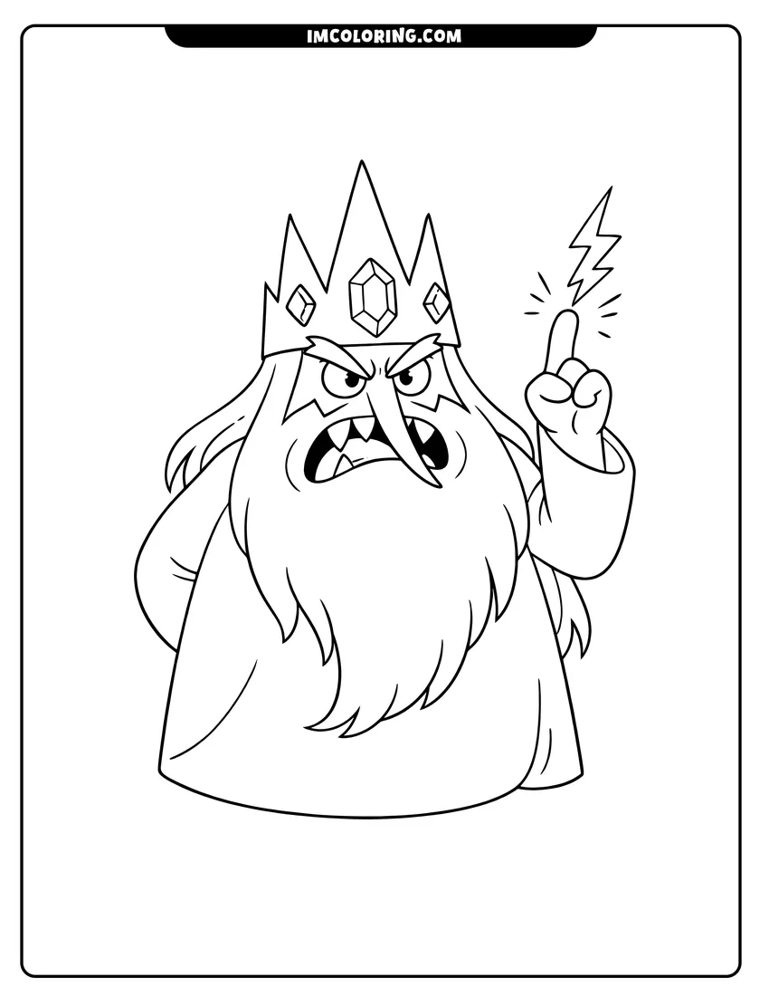 Kawaii style Ice King shooting lightning from his finger coloring picture
