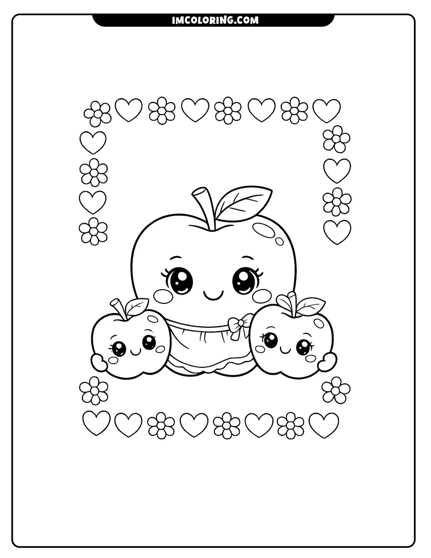 Detailed Mama and baby Apple family design for coloring