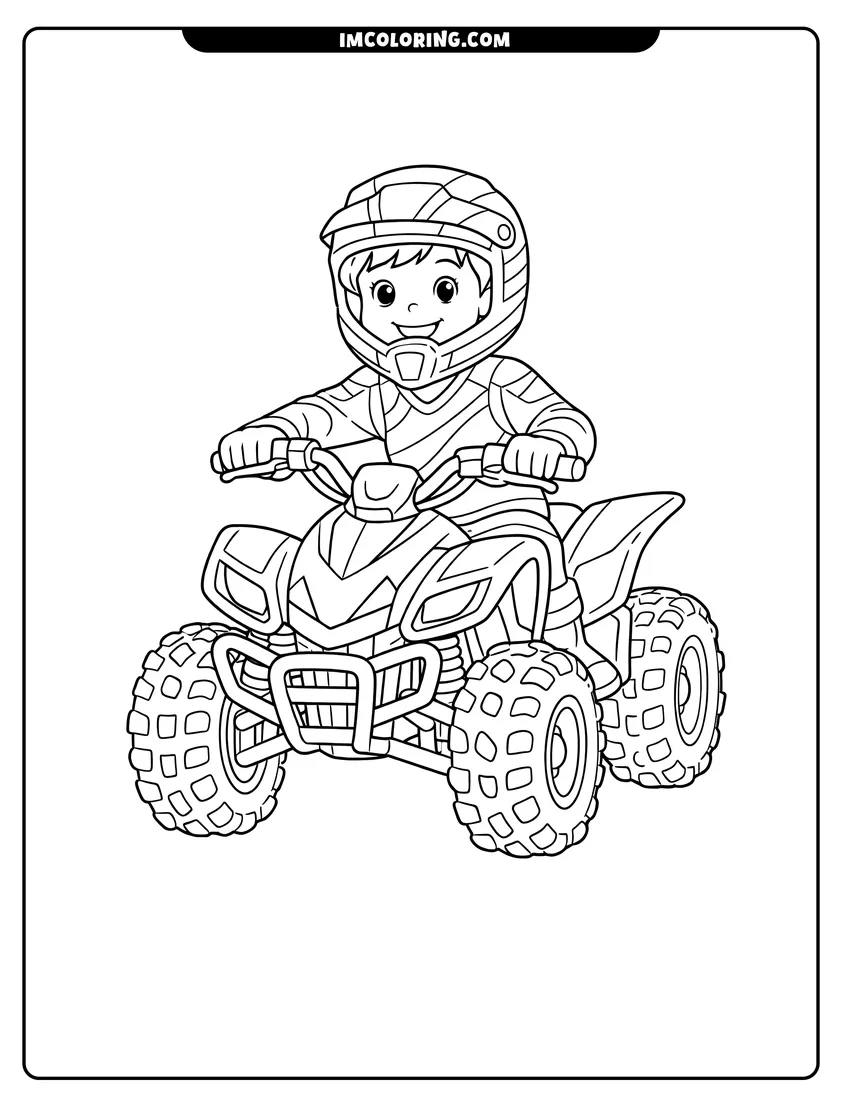 Illustration of Little boy riding a sporty ATV ready for painting